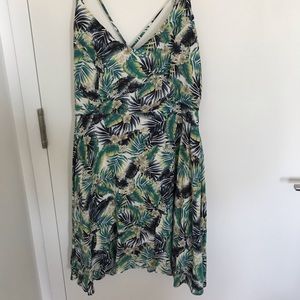 Forever 21 Green Palm Print White Dress 1X